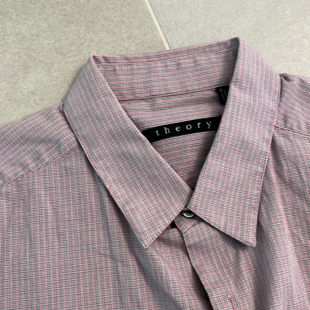 Theory men small button down casual shirt square stripes pattern tattersall